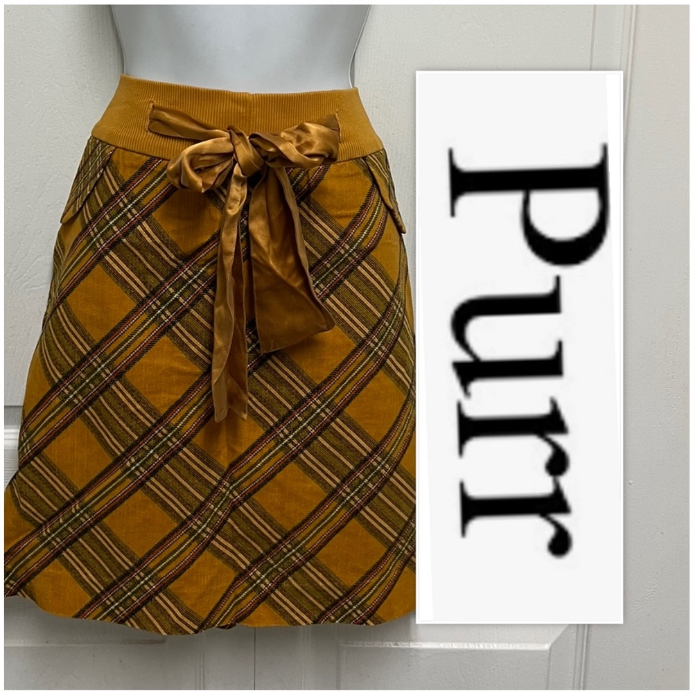 PURR Mustard Plaid Ribbon Drawstring Mini Skirt